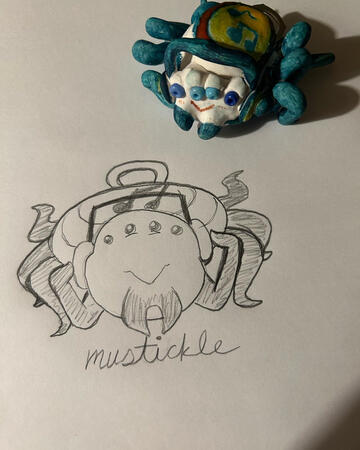 Mustickle Character Concept Sketch and character model